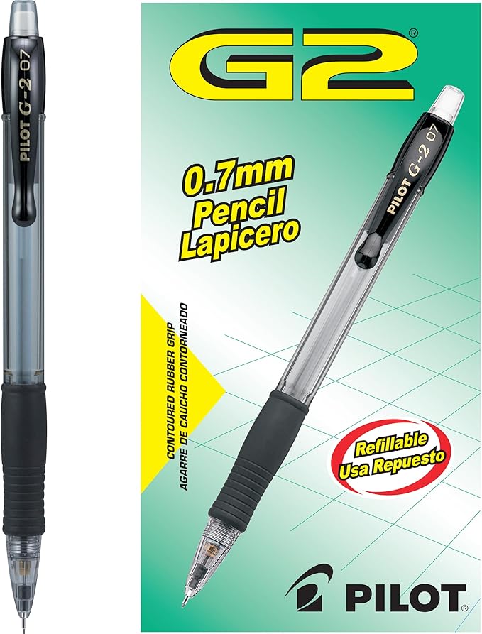 PILOT, G2 Mechanical Pencils, 0.7mm HB Lead, Black Accents, 12 Count (Pack of 12)