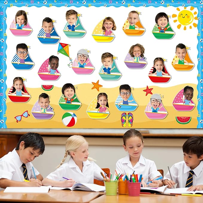gisgfim 80Pcs Summer Cutouts Sailboat Decorations Bulletin Board Hawaiian Ocean Paper Cut-Outs Classroom Decor for Boy Girl DIY Craft Photo Wall Beach Pool Kindergarten Preschool Party Favor Supply