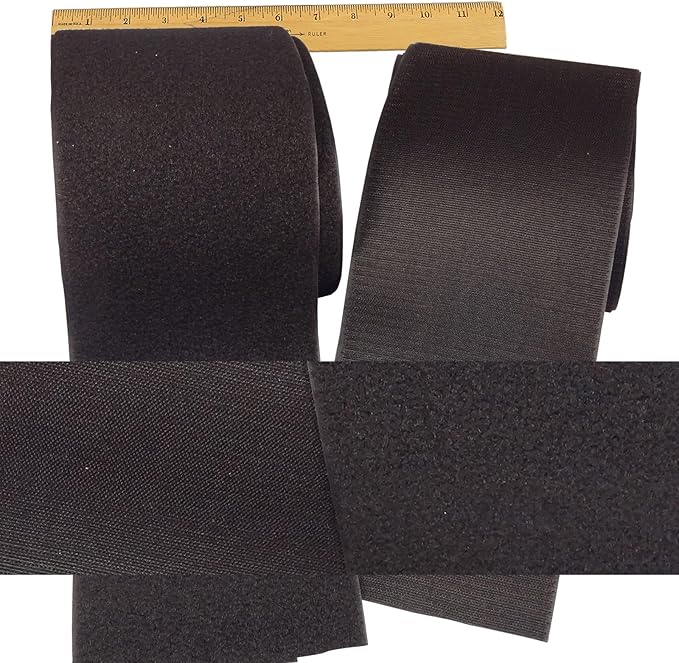 BlueDot Trading One Set of Hook & Loop Fastener Sew-On Style for use with Bags, Clothes, Costumes, Office, Home, or School, 6" Wide x 2' Length, Black