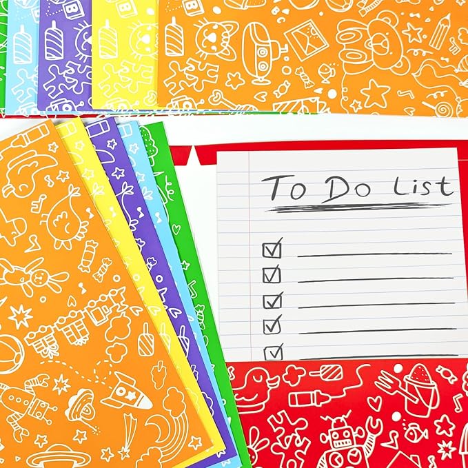 Cinrobiye 24 Pack Inspirational 2 Pocket Folders with 32 Name Labels, Decorative Motivational Letter Size Kids Folders File with Pockets for Office Home Homework Documents Storage Organizer