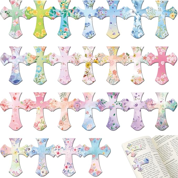 25Pack Magnetic Bookmarks Christian Bookmarks Bulk Cross Bible Bookmark for Reading Women Men Kids Teacher Book Lovers Gifts, Religious Magnet Bookmark Clips Cute Personalized Book Markers (Flower)