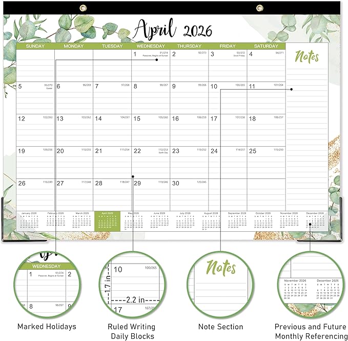 2026-2027 Desk Calendar - Desk Calendar 2026-2027 from Jan.2026 -Jun.2027, 12" x 17", 18 Monthly Calendars with Protector Corner, Large Blocks