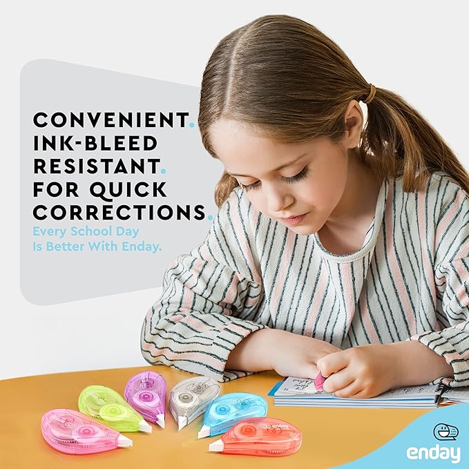 Enday White Out Correction Tape, Pink Dispenser White Out Tape, Easy to Use Applicator for Instant Corrections, Whiteout Suitable for Students, Teachers, and Office Workers