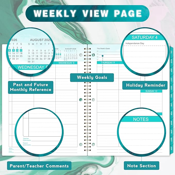 Student Planner 2026-2027 - School Planner 2026-2027 with Stickers, July 2026 - June 2027, 8.5" x 11", Academic Planner & Weekly Planners/Agenda, Thick Paper + Holidays + 3-Hole Punched + Twin-Wire - Sea Blue
