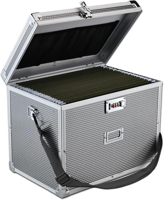 File Storage Cabinet File Organizer Document Organizer File Box in Office and Home with Combination Lock with 20 Letter Size Hanging Files (Diamond Silver)