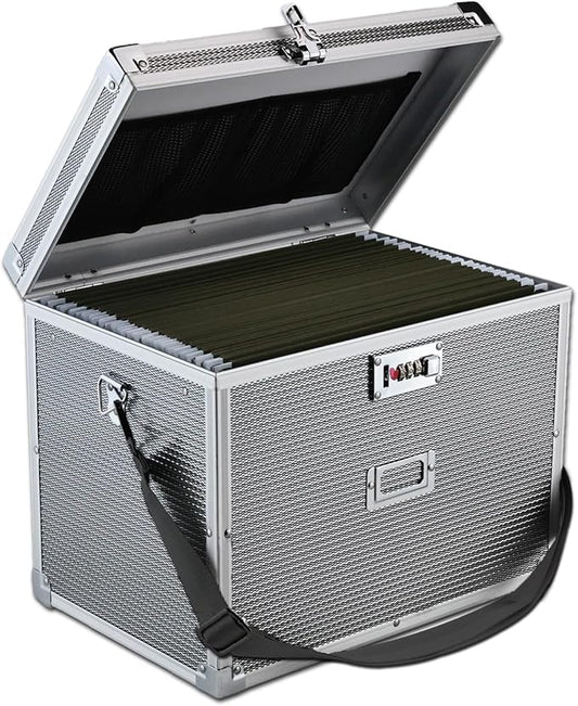 File Storage Cabinet File Organizer Document Organizer File Box in Office and Home with Combination Lock with 20 Letter Size Hanging Files (Diamond Silver)