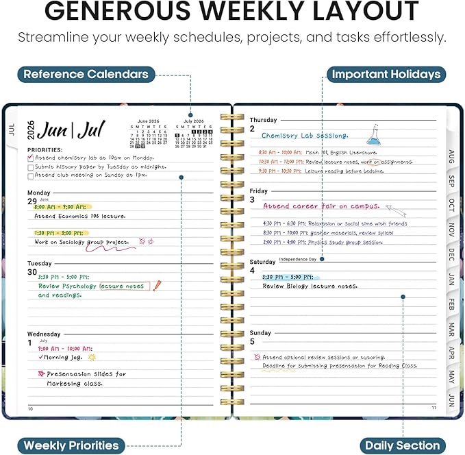Planner 2026-2027, Academic Year Weekly and Monthly Calender Planner, from Jul 2026 - Jun 2027, Spiral Bound School Planning Book, Perfect for Teacher, Student, Women & Men, A4 (8.5" x 11"), Desert Whimsy