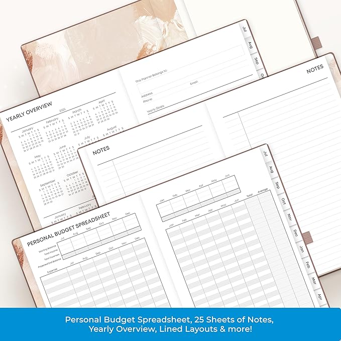 Blue Sky 2025-2026 Weekly and Monthly Academic Year Planner Calendar, July 2025 - June 2026, 5" x 8", Faux Leather Hard Cover, Bookbound, Laminated Tabs, Storage Pocket, Soft Brown