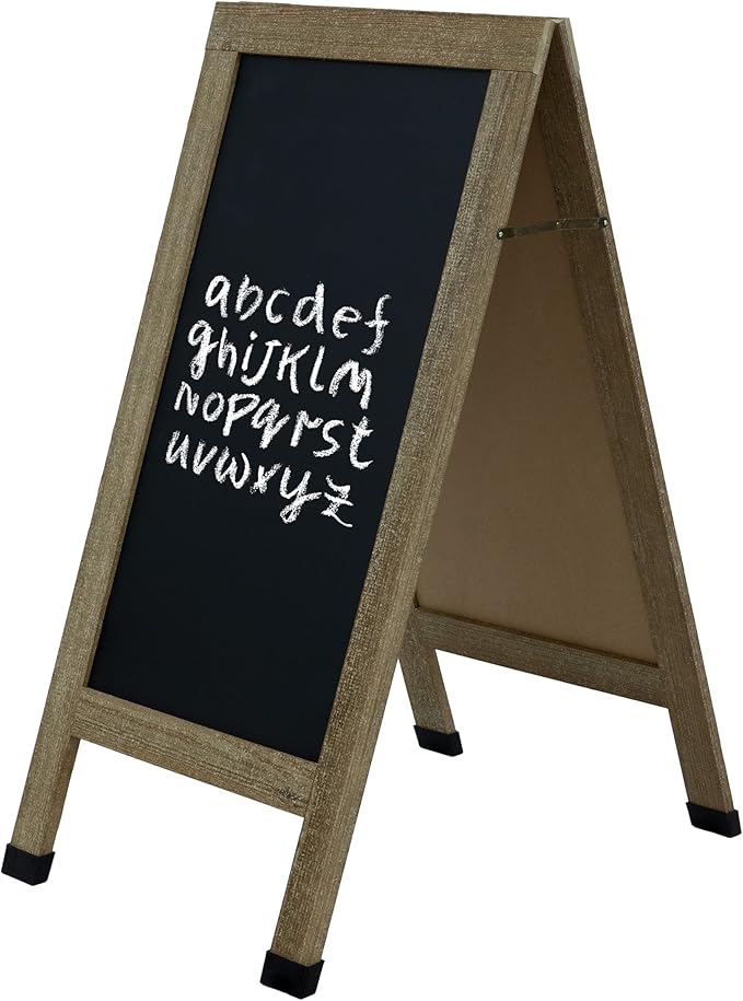 Sunnydaze Magnetic A-Frame Chalkboard Sign - Chalk Sandwich Board Sidewalk Sign - 40" x 20" - Weathered Wood