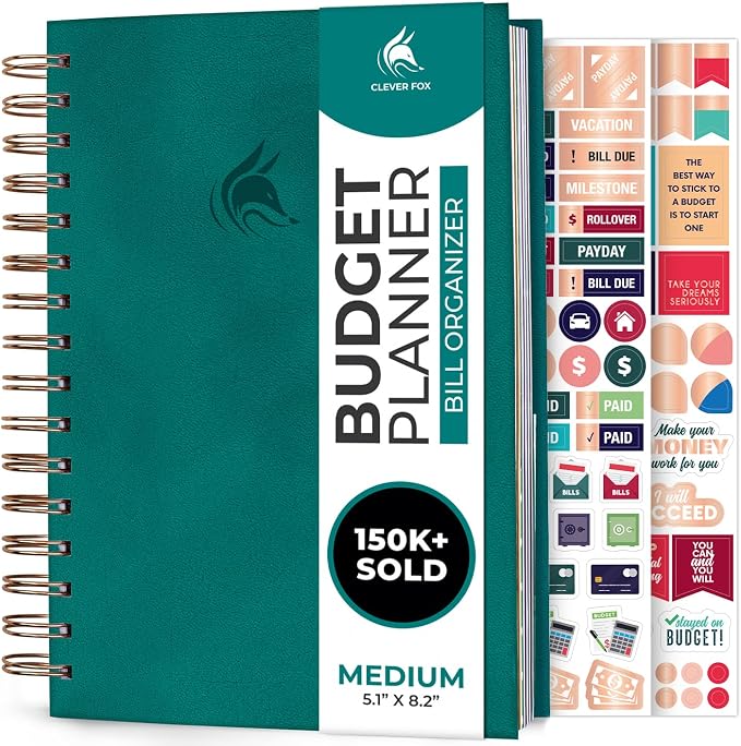 Clever Fox Budget Planner & Monthly Bill Organizer With Pockets. Expense Tracker, Budgeting Journal & Financial Book. Medium, 5.1x8.2" (Dark Teal)