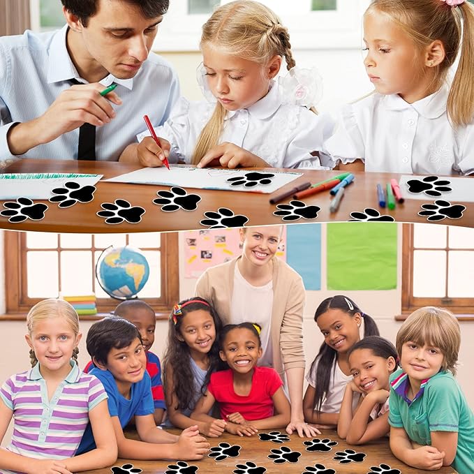 Junkin 60 Pcs Mini Paw Prints Cutouts Accents Bulletin Board Patrol Table Decorations Wall Decal Poster for Kids Educational School Home Party Supplies(Black)