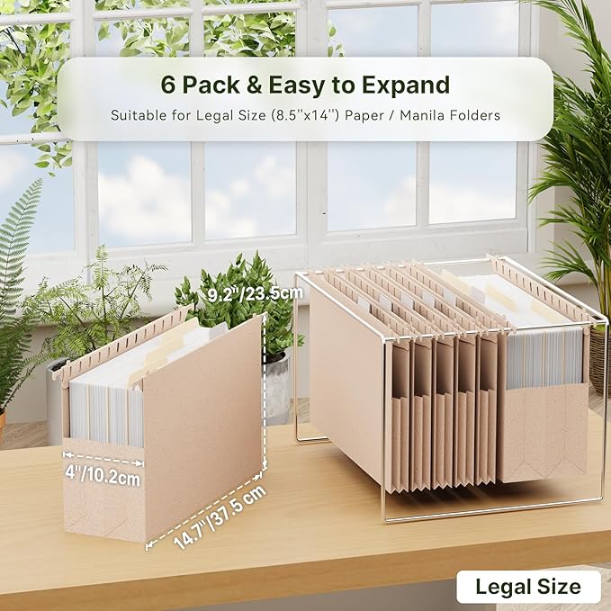XINGIA Legal Size Hanging File Folders Extra Capacity, 4'' Expansion Pink Filing Folders with Tabs,6 Pack Wheat Straw Reinforced File Organizer,Expandable File Cabinet Organizer for Office School Home