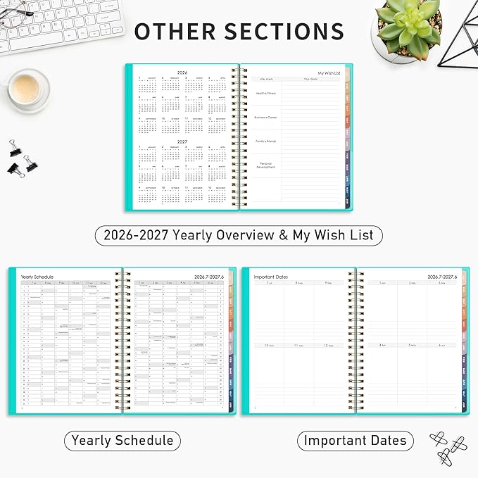RETTACY Academic Planner 2026-2027, Weekly and Monthly, July 2026 - June 2027, Large Size (8.5" x 11"), Calendar, Agenda, 12-Month Tabs, for Student, Teacher, School (Tiffani Blue)