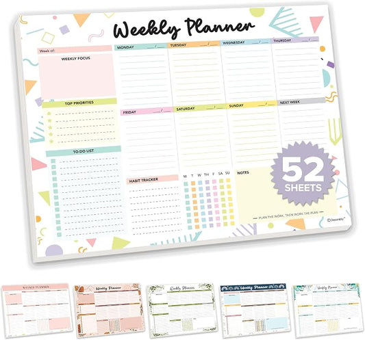 Decorably 52 Sheets Colorful Pastel Weekly to Do List Notepad - 6.5x10" Spring-Bound Planner Pad, Easy Tear-Off for Priorities, Habit Tracker, Focus & Notes - Home, School, Office