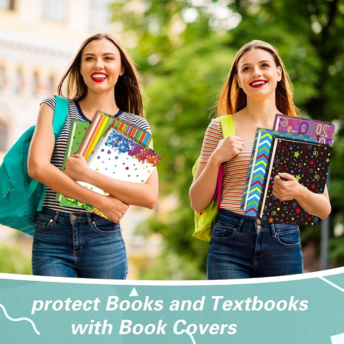 Gilprop 6 Pack Jumbo Stretchable Book Covers, Colorful Covers for Textbook Protection and Care, Washable Reusable Protective for Paperbacks Hardcover Books(Geometric,Bright,6-9inch)