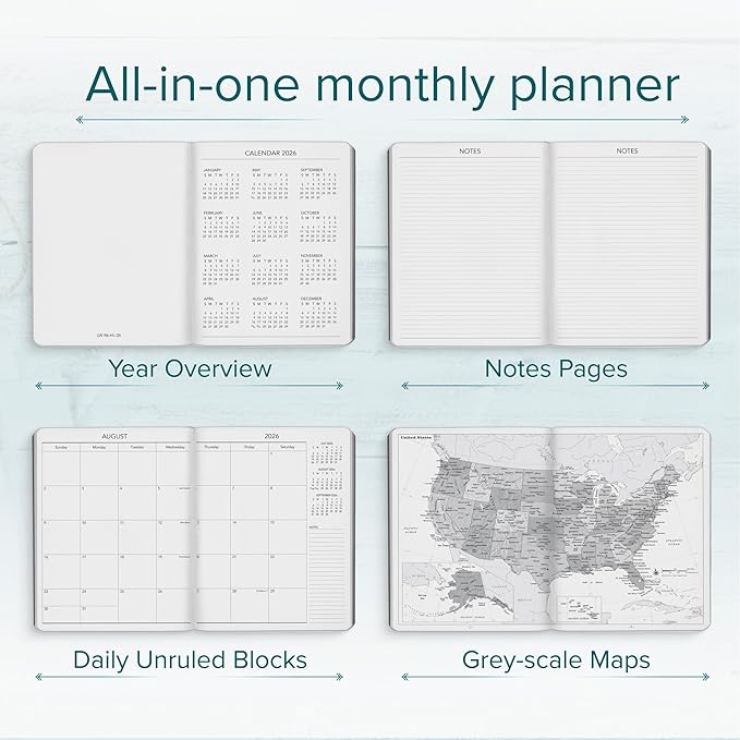 Harbor Large Weekly Monthly Planner 2025-2026, Calendar Planner & Notebook - Durable Faux Leather, 192 Pages, Softcover & Book Bound - Cambridge Red - 9.75 x 7.5 "
