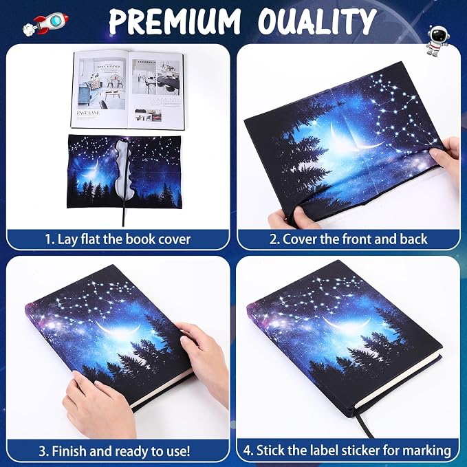 Gilprop 6 Pack Jumbo Stretchable Book Covers, Colorful Covers for Textbook Protection and Care, Washable Reusable Protective for Paperbacks Hardcover Books(Space,Black,6-9inch)