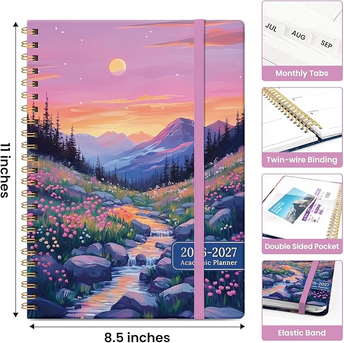 Planner 2026-2027, Academic Year Weekly and Monthly Calender Planner, from Jul 2026 - Jun 2027, Spiral Bound School Planning Book, Perfect for Teacher, Student, Women & Men, A4 (8.5" x 11"), Alpine Twilight