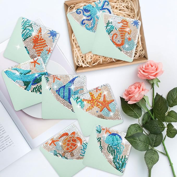 8 Pcs Diamond Painting Bookmark, DIY Corner Book Makers for Adults Book Lovers, Diamond Dot Art Beginner, Small Diamond Art Kits, Paint by Art Crafts Gift for Women Girls (Sea Animal 8)