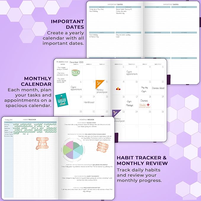 Clever Fox Medical Planner Daily – Health Diary Notebook, Wellness Journal & Self-Care Logbook, Lasts 3 Months, 7x10.5″ (Purple)