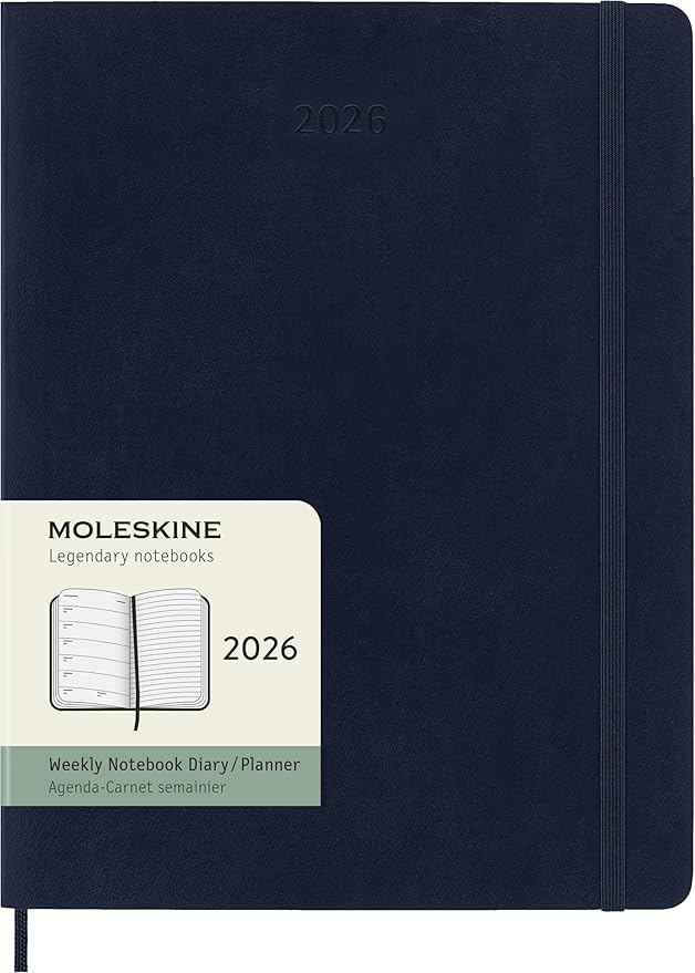 Moleskine Classic 12 Month 2026 Weekly Planner, Soft Cover, XL (7.5" x 9.75"), Sapphire Blue, 144 pages