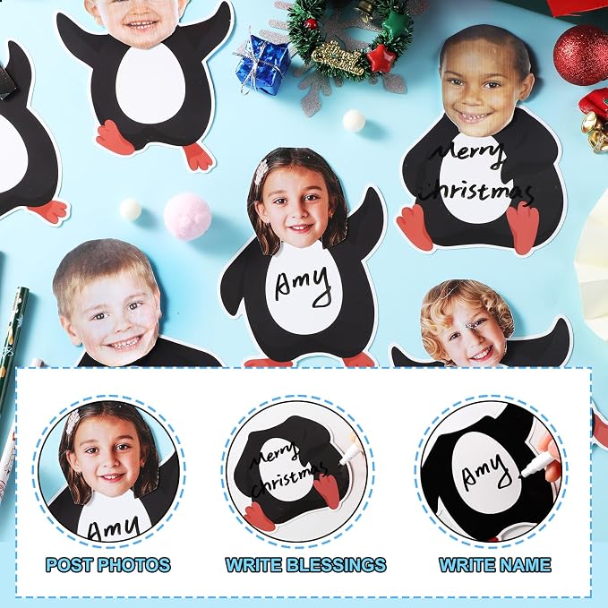 60Pcs Winter Penguin Paper Cutouts Winter Bulletin Board Decorations Black Penguin DIY Photo Craft Cutouts Christmas Classroom Supplies for Teacher Student School Holiday Party Chalkboard Wall Decor