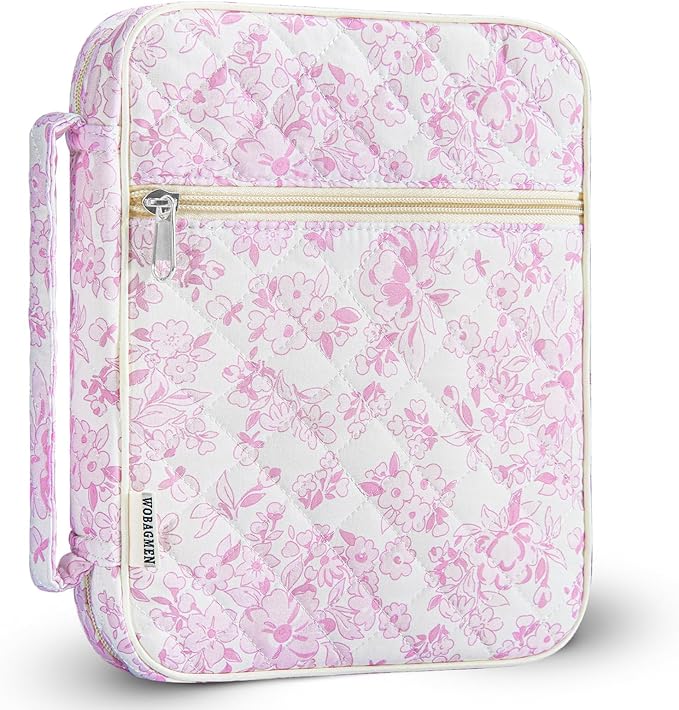 WOBAGMEN Bible Cover Case for Women,Large Bible Tote Bags Organizer Quilted Carrying Case for Girls,Bible Study Supplies Accessories Christian Gifts for Women (Purple Floral, M)