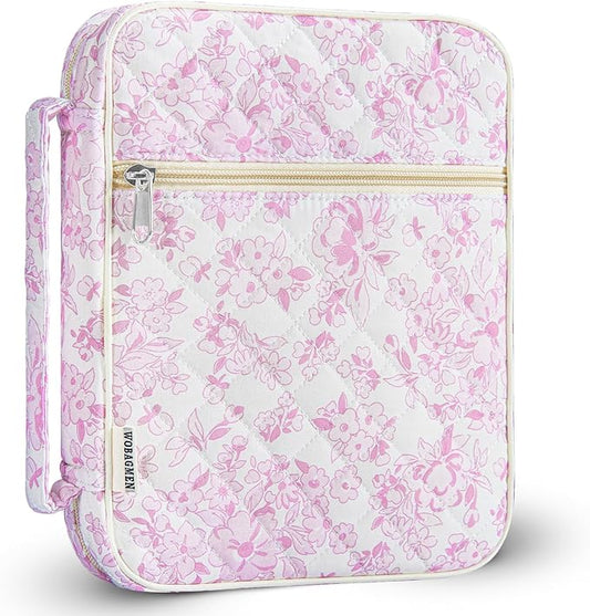 WOBAGMEN Bible Cover Case for Women,Large Bible Tote Bags Organizer Quilted Carrying Case for Girls,Bible Study Supplies Accessories Christian Gifts for Women (Purple Floral, M)