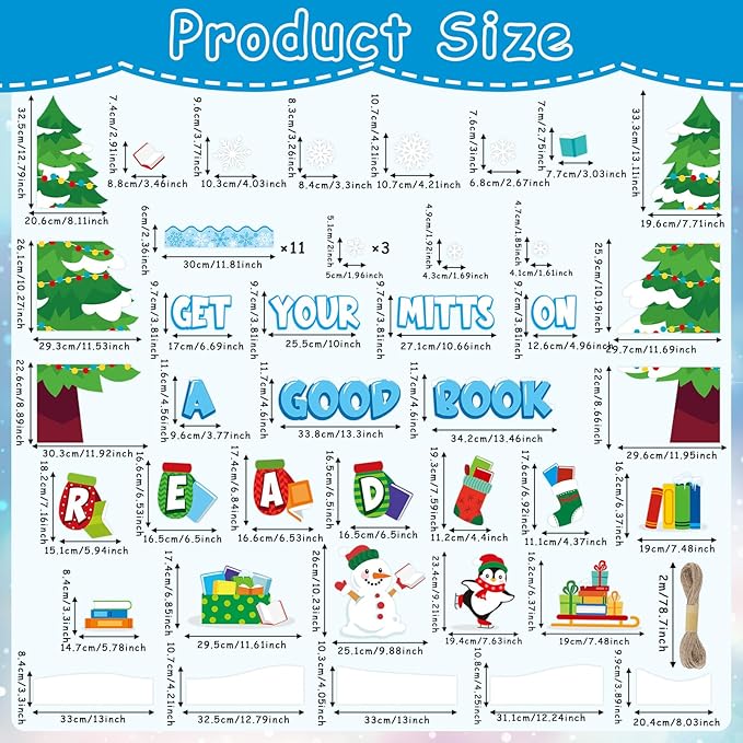 gisgfim Winter Reading Bulletin Board Decorations Winter Snowman Paper Cutouts Penguin Tree Classroom Bulletin Board Set for School Home Chalkboard Door Xmas Holiday Decor Supplies