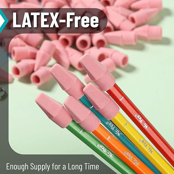 Mr. Pen- Pencil Top Erasers, 120 Pack, Pink, Latex-Free, No-Smudge Cap Pencil Erasers for Precise Erasing, Kids, Teachers, Studying Supplies