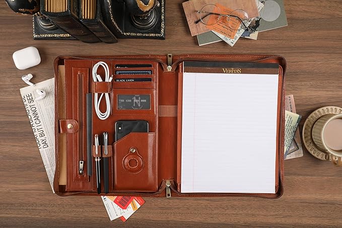 Leather Portfolio for 13 inch iPad Pro M4 (2024), Business Tablet Portfolio for Men, Personalized Padfolio, Engraved Portfolio Folder for A4 Notepad (Oil Brown, Custom)