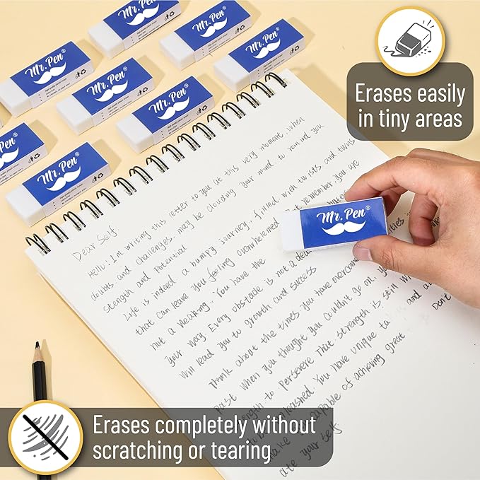 Mr. Pen- White Pencil Eraser, 10 Pack, Large Latex Free Vinyl Block Erasers for School, Office, Art Sketching, Homework, Exams, Clean Smudge-Free Correction