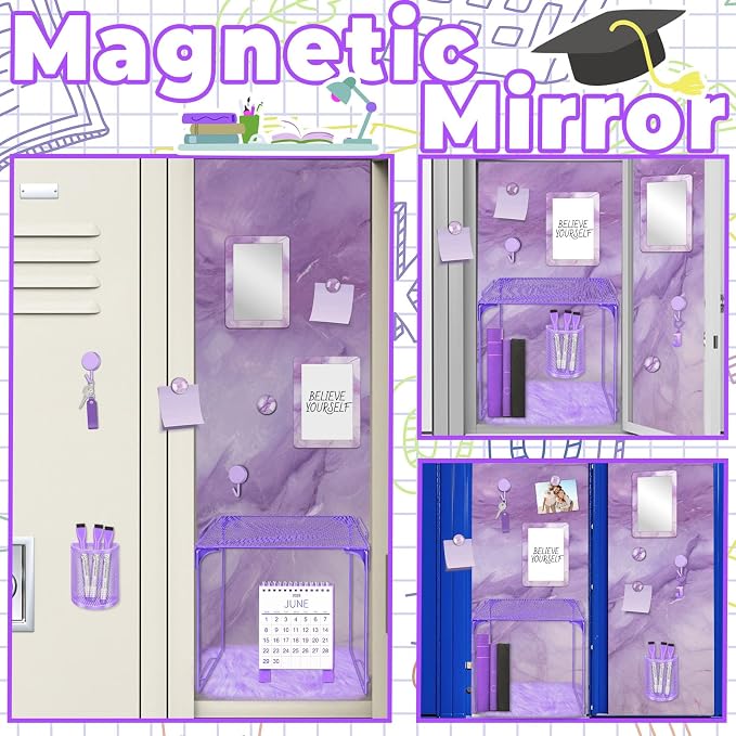 Denylo pro Purple Magnetic Locker Marble Theme Accessories Kit Include Back to School Essentials for Back to School Decorations Office Supplies