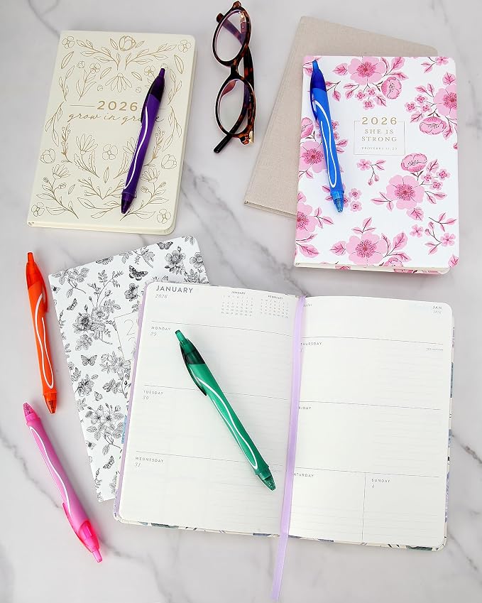 WORLD TRAVELER 2026 Planner - 6x8 Inch Weekly and Monthly Calendar Planner Agenda Book with Bookmark & Ribbon for School and Office, Size 6X8, Purple