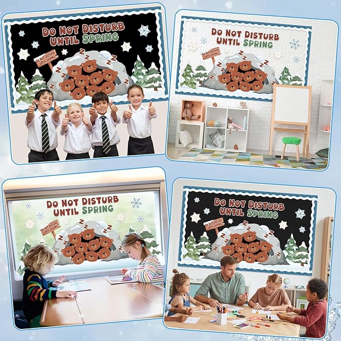 Winter Bulletin Board Decorations Hibernating Bear Paper Cutouts for DIY Photo Do Not Disturb Until Spring Snowflake Bulletin Board Set for Christmas School Chalkboard Wall Window Decoration Favor