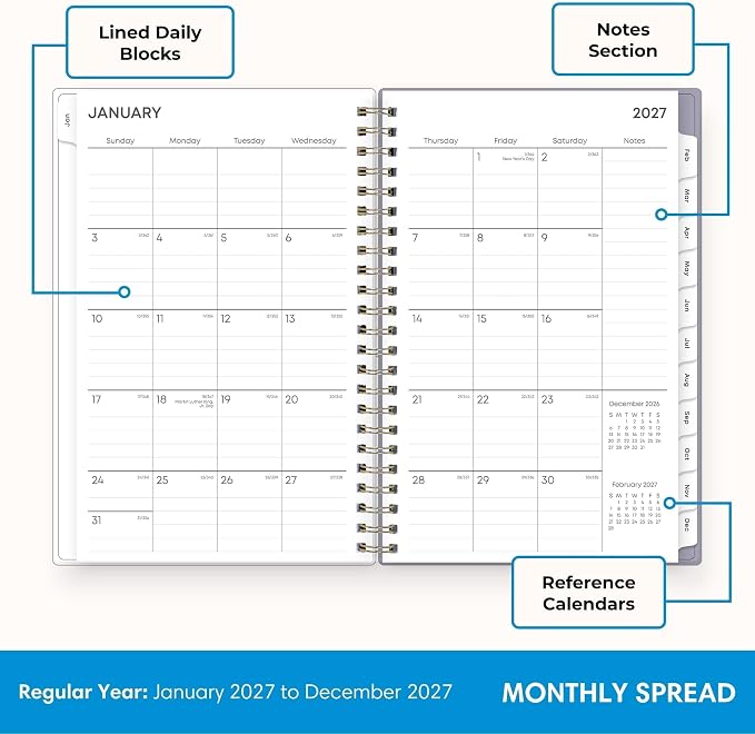Blue Sky 2027 Weekly and Monthly Planner Calendar, January 2027 - December 2027, 5" x 8", Flexible Frosted Cover, Laminated Tabs, Durable Twin Wire Binding, Tula