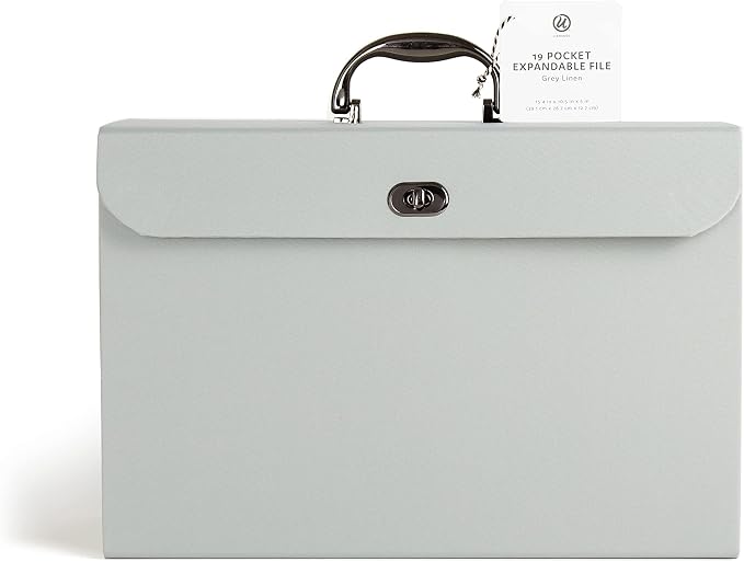 U Brands Fashion Expanding File Folder, Legal Size, 19 Pocket (Gray Linen)