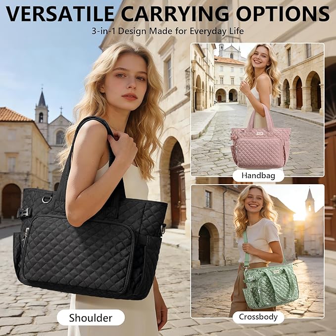 Large Bible Bag for Women Bible Cover Case, Quilted Puffer Bible Tote Bag Church Bag w/Shoulder Strap, Bible Study Supplies Journaling Kit Accessories Tabs, Mothers Day Christian Gifts for Women Mom