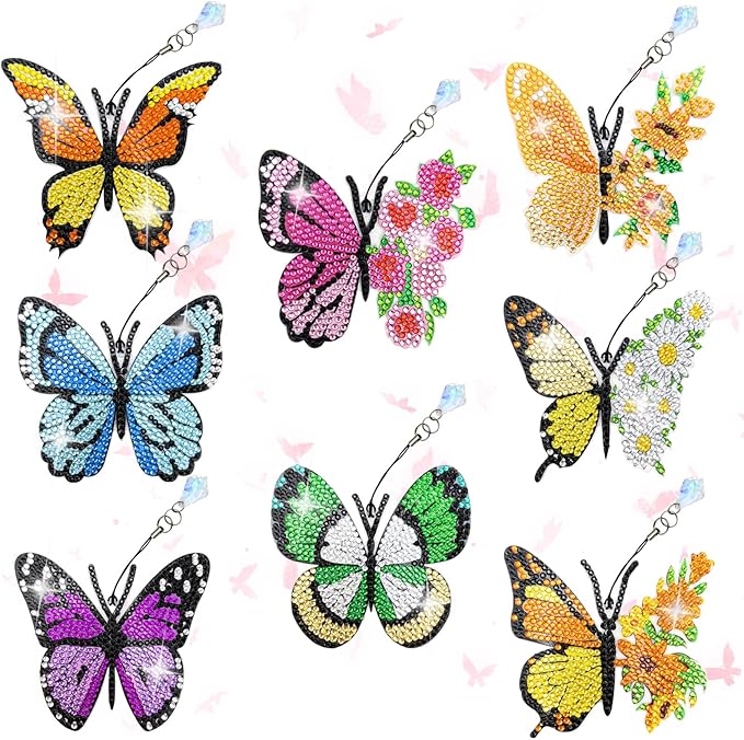 LINGFANG 8 Pcs Diamond Painting Bookmark, Diamond Art Kit for Adults, DIY Book Makers for Book Lovers, Diamond Dot Beginner, Small Diamond Art Kit, Paint by Art Crafts Gift for Women Girls (Butterfly)