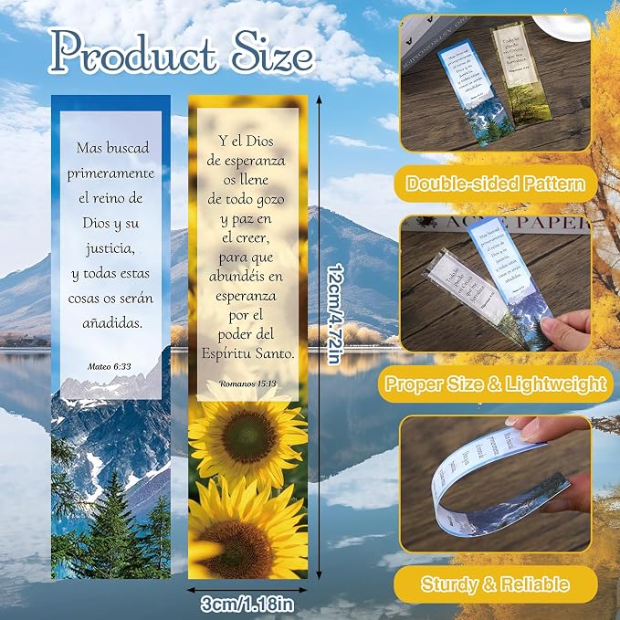 Wxiben Spanish Christian Bookmarks Gifts - 50PCS Bible Verse Scripture Bookmarks Religious Inspirational Book Marks Scenery Page Markers Clip for Book Lovers Students Teachers Reading Christian Gifts