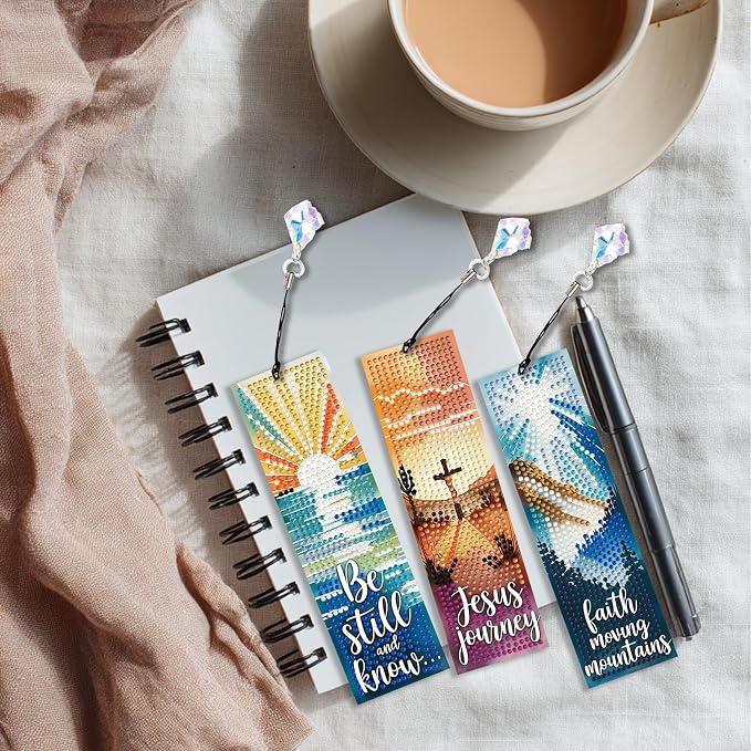 Bible Diamond Art Bookmarks for Adults, 4 PCS Landscape Diamond Painting Bookmarks with Pendant, 5d Gem Art, Acrylic Bookmark Easy DIY Crafts for Books Decor Gift