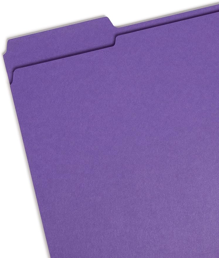 Smead File Folder, Reinforced 1/3-Cut Tab, Letter Size, Purple, 100 per Box (13034)