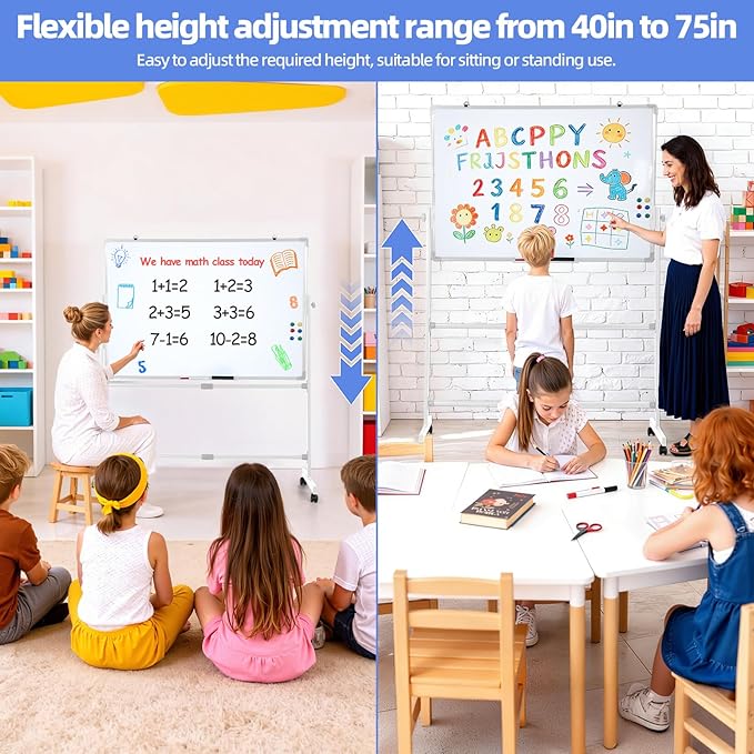 hatleues Magnetic Whiteboard with Stand- 36" x 24" Double-Sided Rolling White Board Mobile Dry Erase Board on Casters for Office, Classroom, Home & Presentations (40 x 28 Inch)