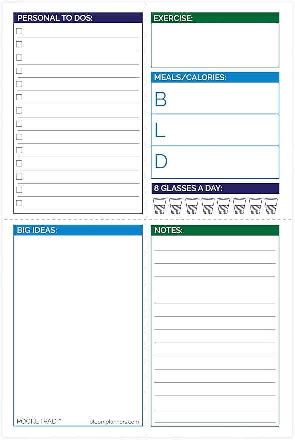 bloom daily planners Pocket Pad - To Do List Notepad for Work -Undated Tear-Off Organizer for Goals, Tasks, Notes - Double Sided Daily Planning Pad, 80 Sheets - 6” x 9”