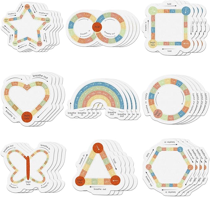 Gersoniel 36 Pcs Anxiety Sensory Stickers Strips Adhesive Textured Mental Health Calm Stickers Mindfulness Fidget Decals Stress Anxiety Relief Items for Therapy Office Desk(Retro Breath Style)