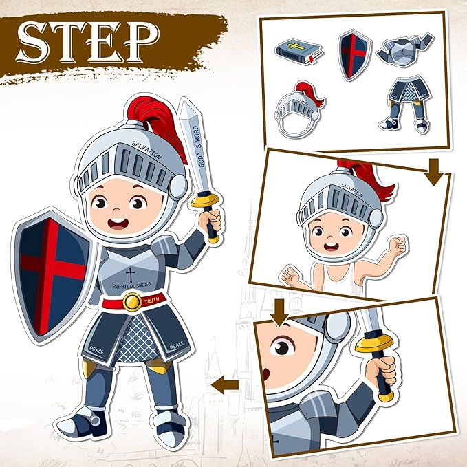 Tenceur 192 Pcs Armor of God Stickers Craft Kit for Kids Religious Bible Medieval Stickers Armor of God Decoration for Toddler Sunday School Christian Art Classroom DIY Bulletin Board Party Activities