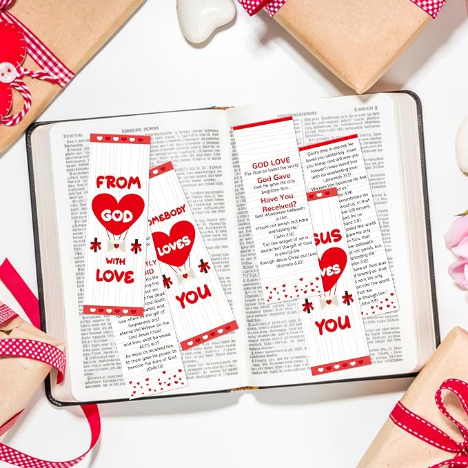 TICIAGA 60Pcs Red Heart Bible Verses Bookmarks Bulk for Kid, Jesus Loves You Evangelism Church Gifts for Women Girls, Christian Scripture Reading Bookmarks Prayer Gospel Tracts for Sunday School