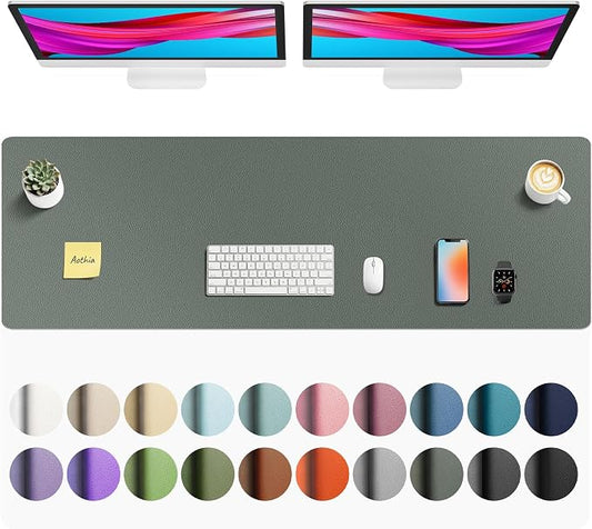 Aothia Faux Leather Desk Mat - Non-Slip PU Leather Desk Blotter, Waterproof Writing Surface, Large Desk Pad for Office & Home (Jungle Green, 55" x 17")