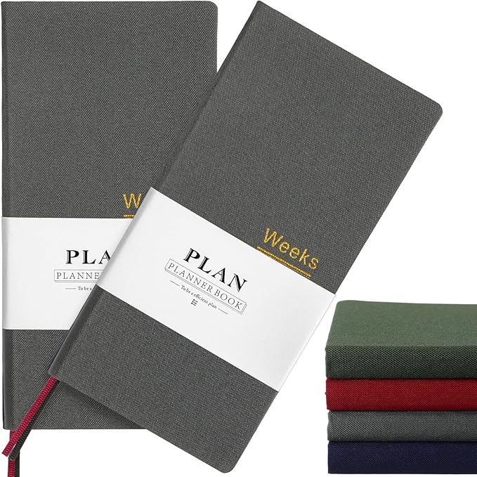 Fuyoooo 2 Pcs Weeks Planner Gift for Christmas, A6 / 3.9x7.4 inch Portable Planner Undated Pocket Size Calendar Year Month Week Mini Slim Notebook Journal Schedule for Traveler Office (Gray)