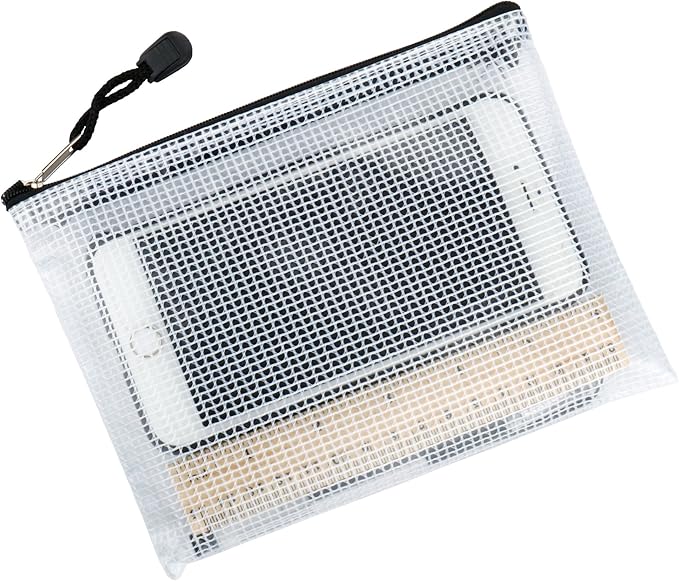 12 Pieces Black Zipper Pouch Zipper File Bags Mesh File Folders with Grid Travel Pouch, 6 Sizes